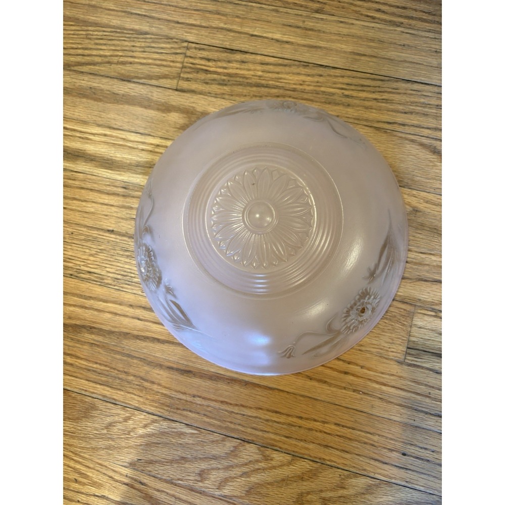 Vintage Pink Frosted Glass Floral Ceiling Light‎ Shade 10.25in Pink Good 3-Hole